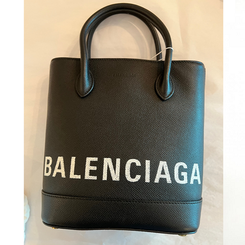 Balenciaga Logo Ville Tote Handbag Leather Bag XXS Black Shoulder Strap NEW