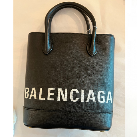 Balenciaga Logo Ville Tote Handbag Leather Bag XXS Black Shoulder Strap New