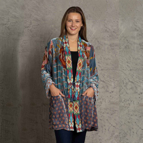 Johnny Was Vember Burnout Benet Kimono Jacket Flower Embroidery Blue Floral XXL NEW