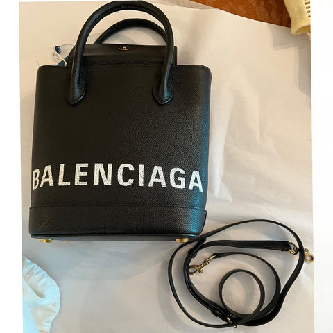 Balenciaga Logo Ville Tote Handbag Leather Bag XXS Black Shoulder Strap NEW