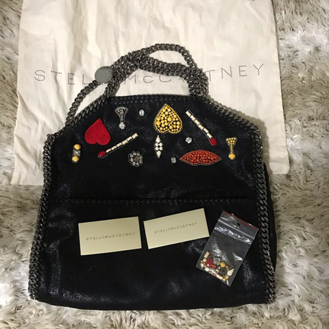 Stella McCartney Falabella Shaggy Embellished Tote Handbag Leather Black Bag New