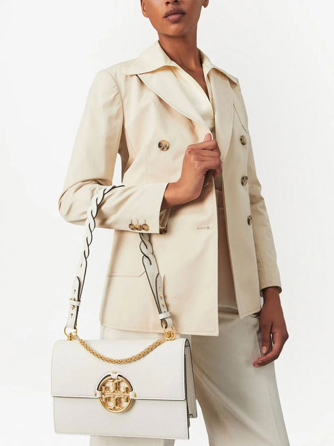 Tory Burch Miller Ivory Leather Shoulder Bag Single Strap Satchel Handbag Bag Gold Chain Strap New
