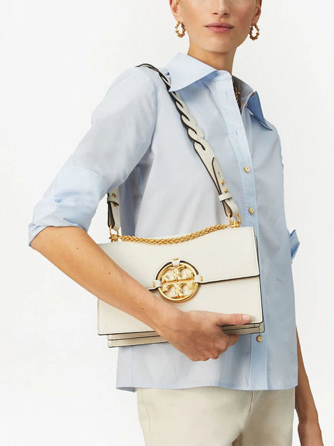 Tory Burch Miller Ivory Leather Shoulder Bag Single Strap Satchel Handbag Bag Gold Chain Strap New