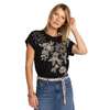 Johnny Was Addison Relaxed Tee Shirt White Floral Embroidery Short Sleeve Top Black New