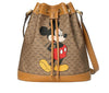 GUCCI GG Disney X Mickey Mouse Print Bucket Leather Tan Brown Italy Bag Mini NEW