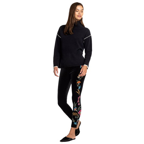 Johnny Was Sidonia Velvet Legging Pant Special Floral Embroidery Pants Black NEW