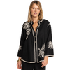 Johnny Was Addison Kimono Sleeve Shirt White Floral Embroidery Top Black New