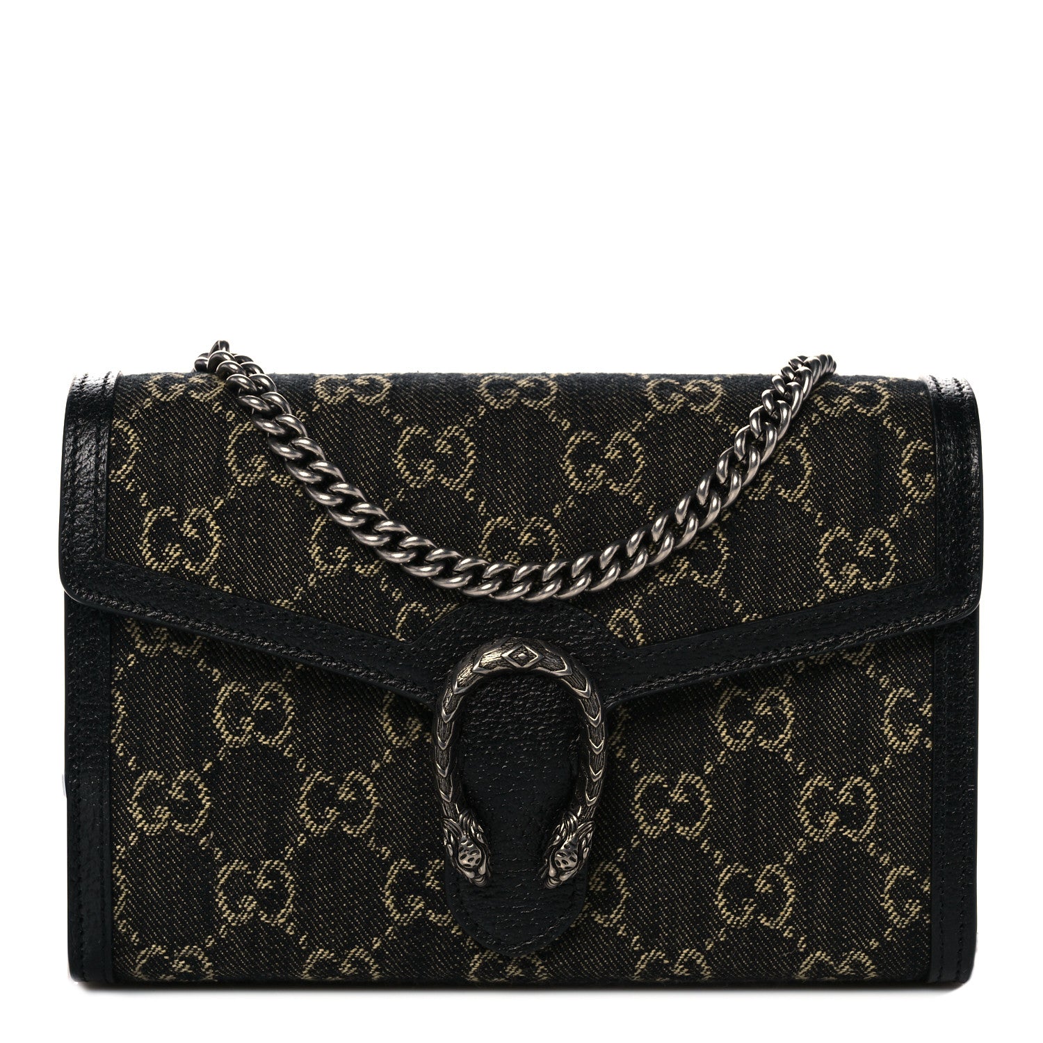 Gucci Dionysus GG Mini Chain Wallet Black Denim Handbag