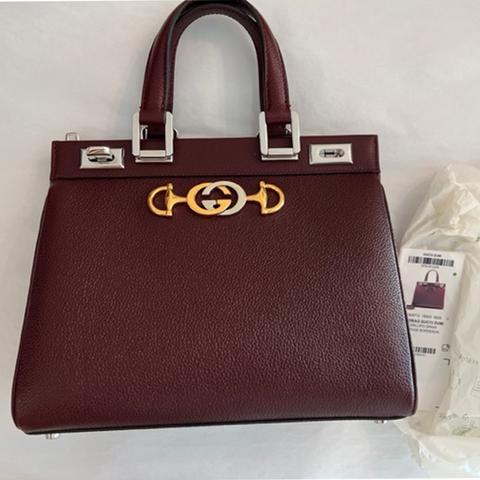 Gucci Zumi Gold Wine Red Shoulder Bag Top Handle Handbag Leather Bordeaux NEW