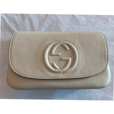 Gucci Soho GG Ivory Off White Leather Handbag Crossbody Clutch Italy Bag NEW