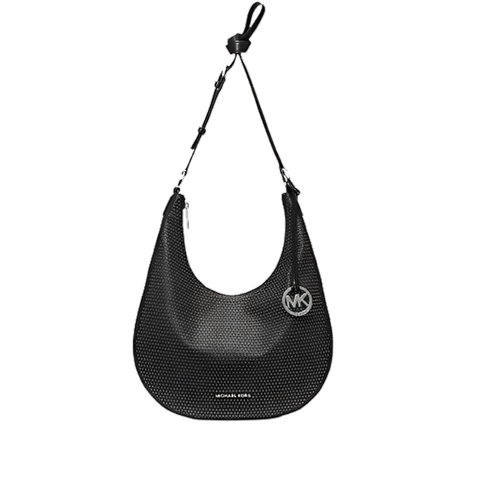 Michael Kors Micro Stud Rhea Leather Slouchy Shoulder Bag Black Handbag Zip Purse New