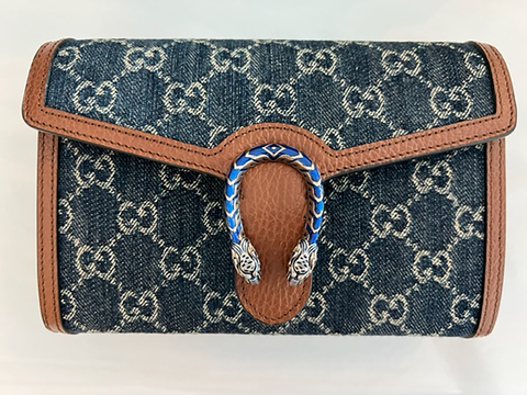 Gucci Dionysus GG Mini Chain Wallet Brown Denim Bule Crossbody Handbag Italy NEW