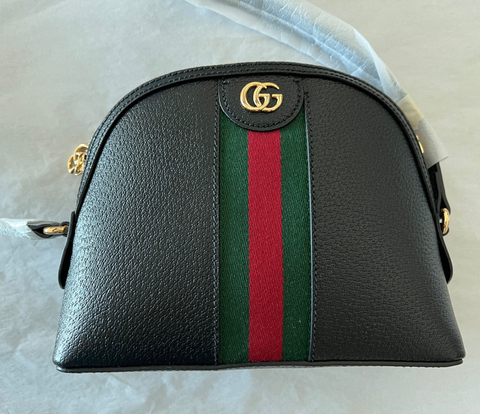 GUCCI Calfskin GG Web Ophidia Dome Small Gold Black Shoulder Bag Handbag NEW