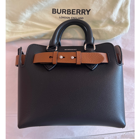 Burberry Baby Triple Stud Leather Belt Tote Bag Top Handle Black Handbag Auth NW