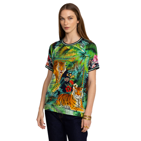Johnny Was Janie Favorite Raglan Tee Swing Tigres Wild Green Blue Top Shirt NEW