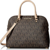 Michael Kors Cindy Large Leather Bag Dome Satchel Purse Brown Handbag Zipper New