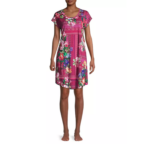 Johnny Was Bethia Cap Sleeve Night Dress Floral Cotton V Neck Flowers Purple Large NEW