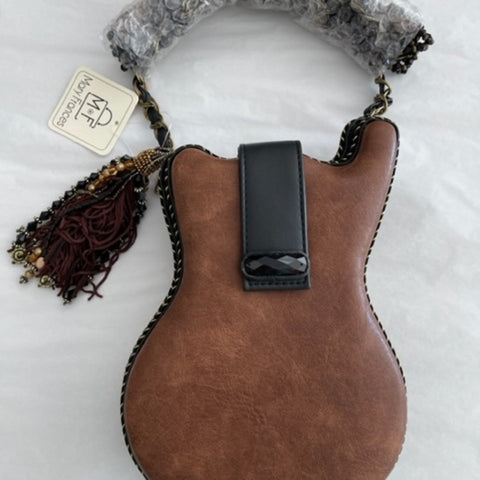 Mary Frances Special Hall Of Fame Bag Guitar Brown Beaded Handbag Music Tan New