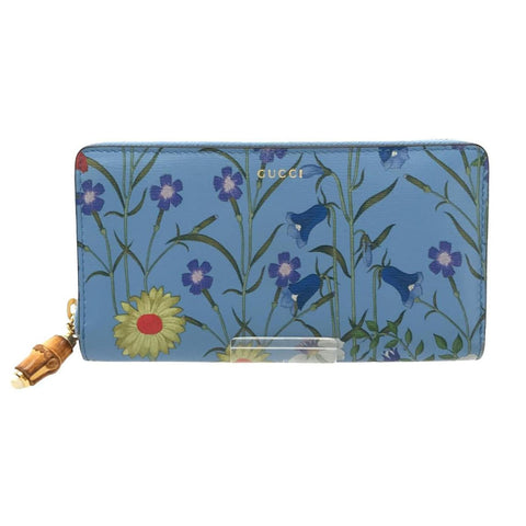 Gucci Nymphae Azure Shanghai Blue Large Floral Zip Wallet Purse Italy Bag NEW