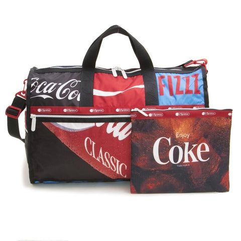 LeSportsac Boston Bag Large Weekender Coca Cola Goes Along Red Black Handbag NEW