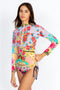Johnny Was Long Rayon Japer Cocoon Boat Kaftan Lace Flared Dress Yellow Blue XL NEW