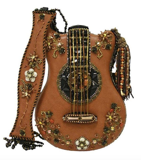 Mary Frances Special Hall Of Fame Bag Guitar Brown Beaded Handbag Music Tan New