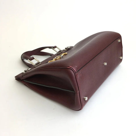 Gucci Zumi Gold Wine Red Shoulder Bag Top Handle Handbag Leather Bordeaux NEW