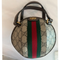 Gucci Small Basketball Red Brown Stripe Round Canvas Leather Handbag Bag NEW
