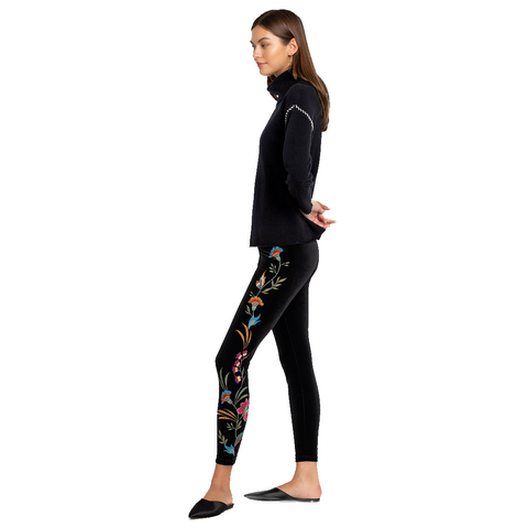 Johnny Was Sidonia Velvet Stretch Leggings Pant Floral Embroidery Black New