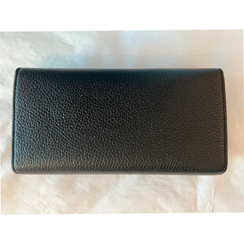 Gucci Soho Leather Black Long Wallet Flap GG Large Snap Italy Pebble New