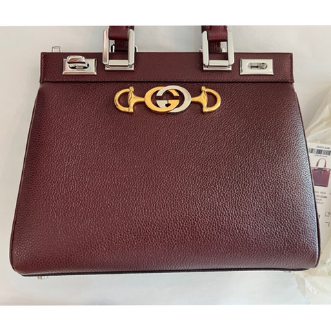Gucci Zumi Gold Wine Red Shoulder Bag Top Handle Handbag Leather Bordeaux NEW