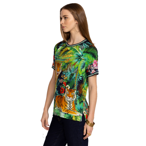Johnny Was Janie Favorite Raglan Tee Swing Tigres Wild Green Blue Top Shirt NEW