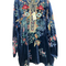 Johnny Was Bouquet Burnout Nephele Tunic Embroidered Floral Top Shirt Blue NEW