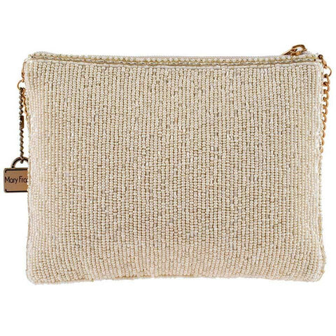 Mary Frances Bride Tribe White Wedding Zipper Beaded Bag Handbag Bridal Gold New