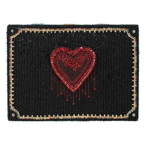 Mary Frances Love All Around Glass Beaded Black Geometric Box Blue Red Hearts NEW