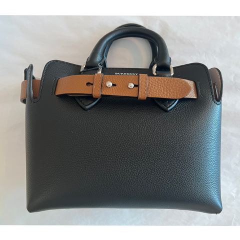 Burberry Baby Triple Stud Leather Belt Tote Bag Top Handle Black Handbag Auth NW