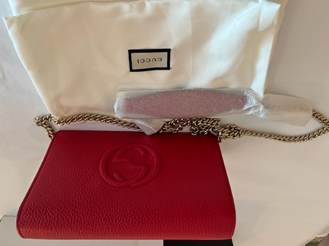 Gucci Soho Red GG Crossbody Wallet Leather Handbag Shoulder Purse Bag Italy NEW