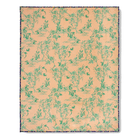 Johnny Was Tigres Travel Blanket Cream Reversible Blue Floral Home Lounge New