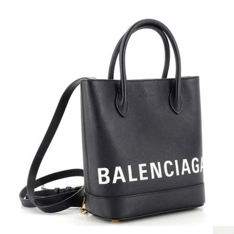 Balenciaga Logo Ville Tote Handbag Leather Bag XXS Black Shoulder Strap New