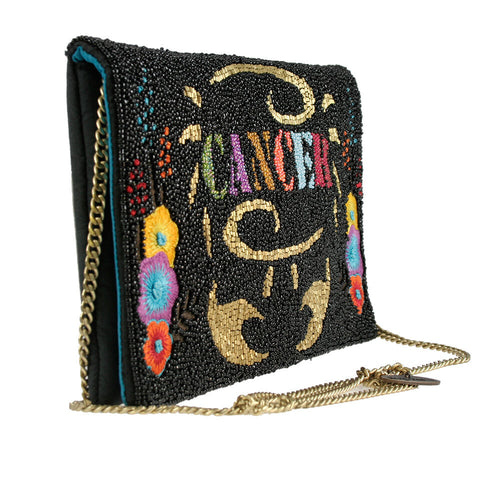 Mary Frances Cancer Horoscope Signs Black Flower Bag Handbag Purse Beaded New