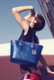 Longchamp Lm Cuir Large Tote Blue Lagoon Shoulder Bag Leather Handbag Purse New