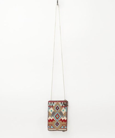 Mary Frances Turquoise Power Cell Phone Crossbody Pouch Bag Cream Red Beaded NEW