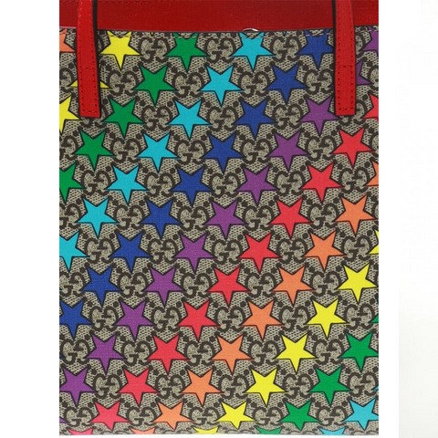 Gucci GG Childrens Rainbow Stars Leather Supreme Tote Handbag Bag Italy Red NEW
