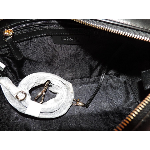 Michael Kors Selma Chevron Satchel Black Leather Tote Top Handle Handbag Bag New