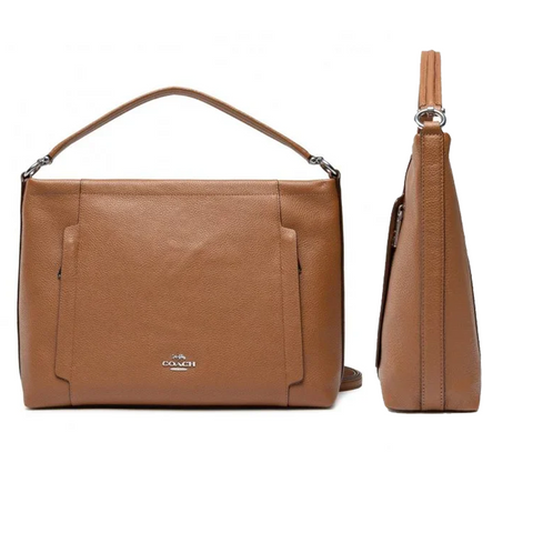 Coach Pebbled Leather Scout Hobo Saddle Soft Zipper Handbag Bag Brown Purse NEW