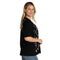 Johnny Was Maureen Trapunto 3/4 Tee Cotton Shirt Floral Embroidery Top Black NEW