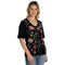 Johnny Was Maureen Trapunto 3/4 Tee Cotton Shirt Floral Embroidery Top Black NEW