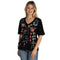Johnny Was Maureen Trapunto 3/4 Tee Cotton Shirt Floral Embroidery Top Black NEW