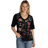 Johnny Was Maureen Trapunto 3/4 Tee Cotton Shirt Floral Embroidery Top Black NEW