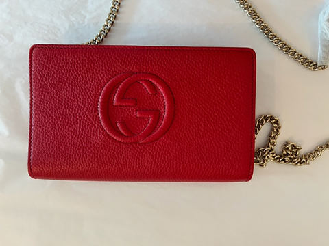 Gucci Soho Red GG Crossbody Wallet Leather Handbag Shoulder Purse Bag Italy NEW